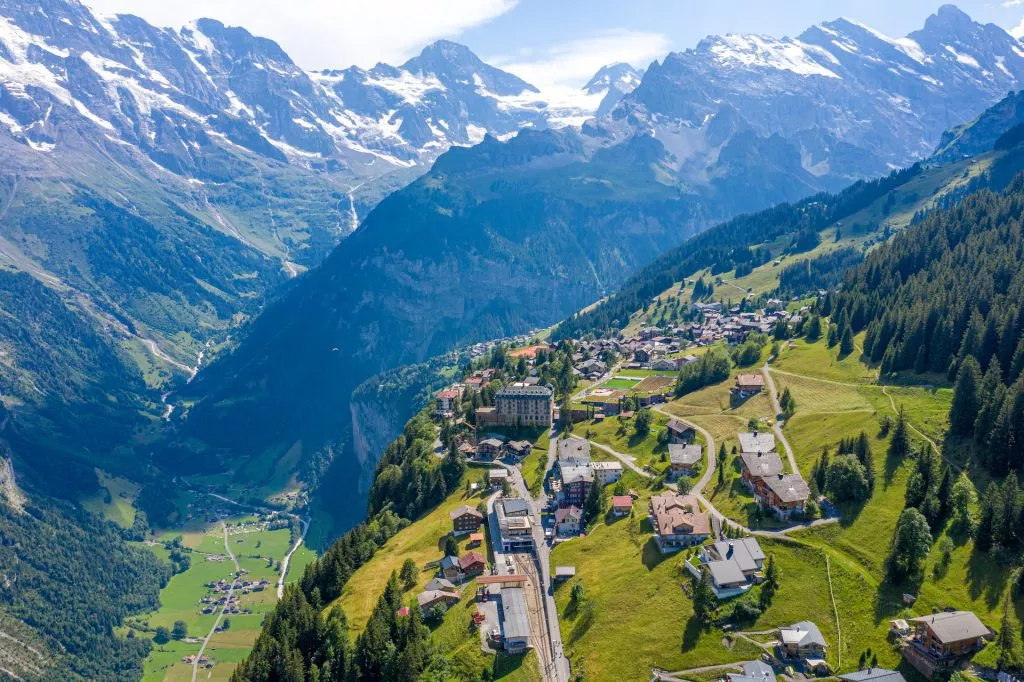 Aerial view over the village of Murren
