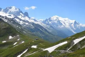 Col de Balme op de grens van Frankrijk en Zwitserland met uitzicht op de Mont Blanc op de achtergrond